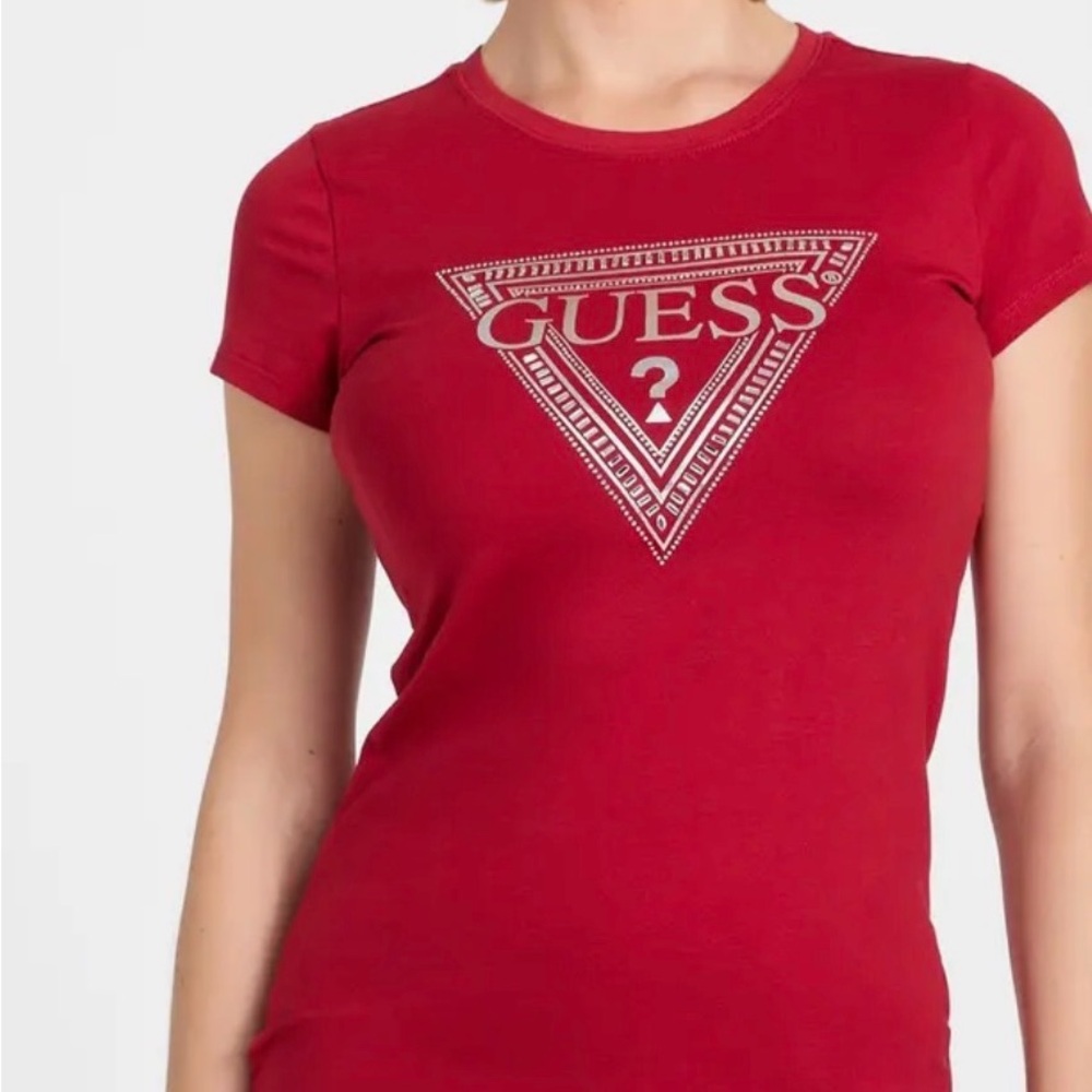 Guess Women's Red Logo Short Sleeve Tee